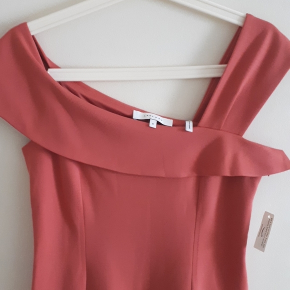 Lark & Ro Women's Asymmetrical Flounce Neckline Sheath Dress - Picture 5 of 9